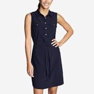 Eddie Bauer Womens Navy Sleeveless Sport Collared Shirt Dress with Belt Size M